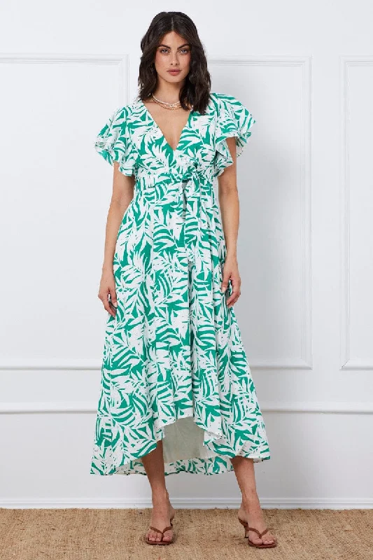 Stylish Savings Trop Print Wrap Dress Short Sleeve Maxi