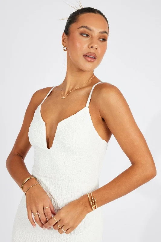 Limited Stock, Big Discounts White Bodycon Dress Strappy Textured Fabric