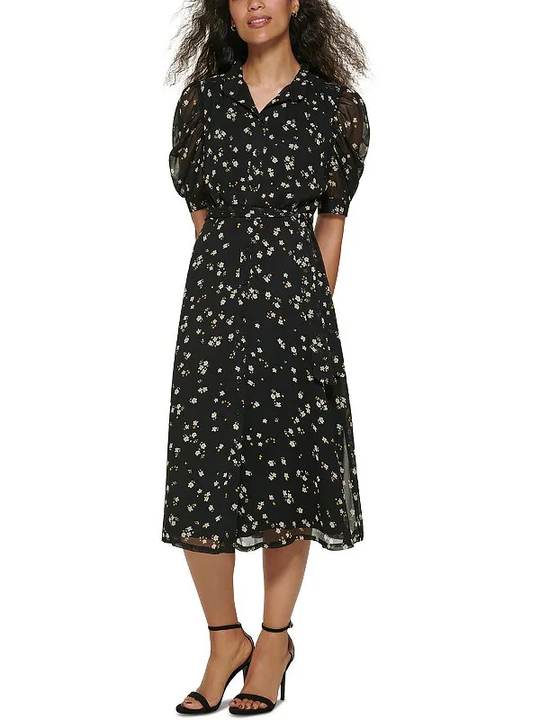 Eclectic Style Wardrobe Womens Chiffon Floral Print Midi Dress