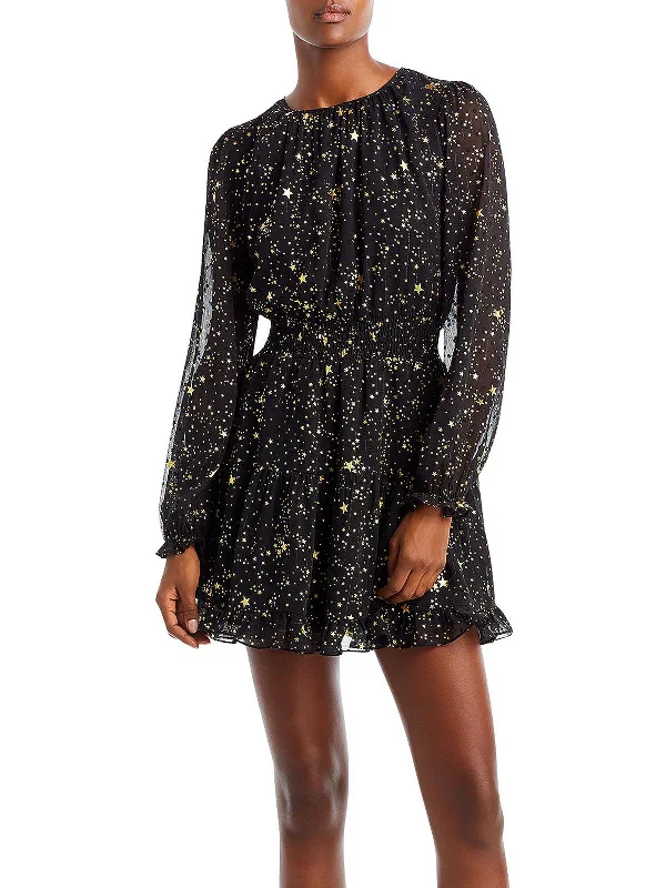 Trendy Threads Womens Chiffon Foiled Star Mini Dress