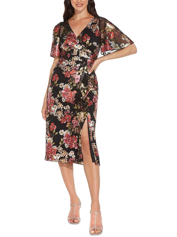 Effortless Chic Apparel Womens Floral Metallic Cocktail and Party Dress