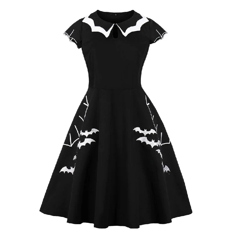 Casual Elegance Women's Gothic Bat Printed Halloween Dress