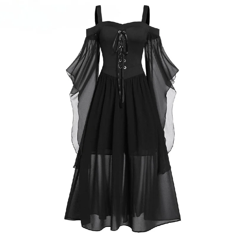 Best Sellers Women's Gothic Contrast Color Flared Sleeved Witch Slip Dress