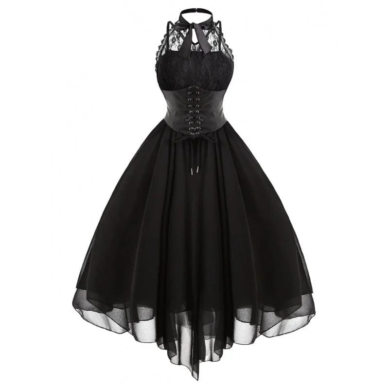 End Of Season Sale Women's Gothic Lace Splice Lace-up Party Dress