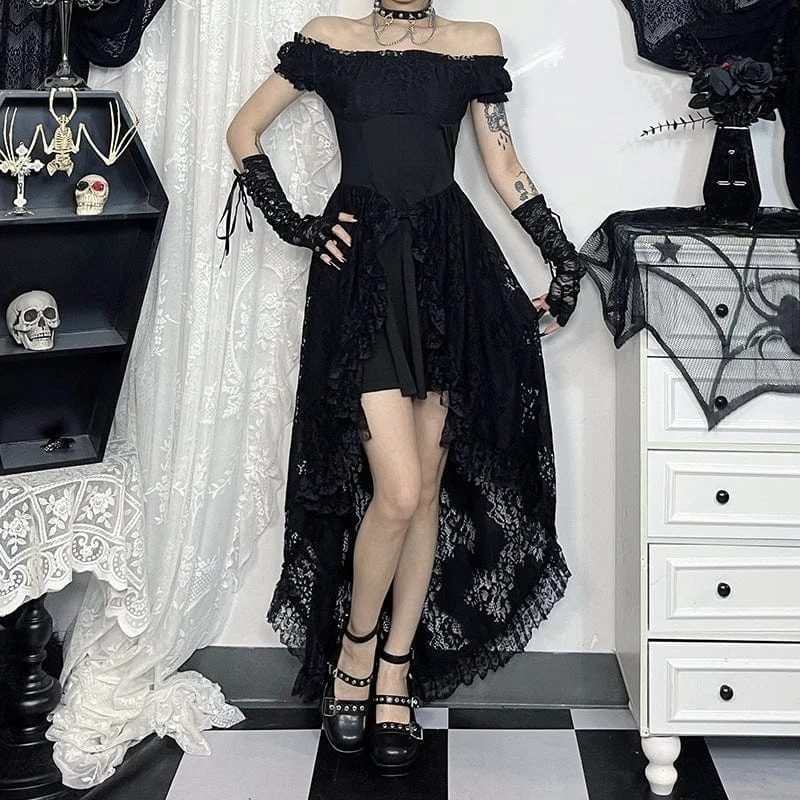 Luxury Style Women's Gothic Off-the-shoulder High/low Lace Party Dress