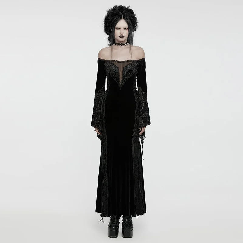 Comfortable Clothes Women's Gothic Off-the-shoulder Lace Splice Velvet Gown Dress