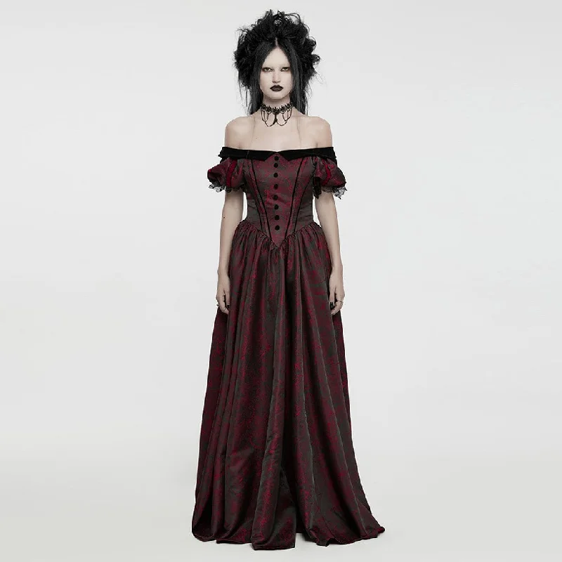 Casual Chic Clothing Women's Gothic Puff Sleeved Lace-up Formal Dress Red