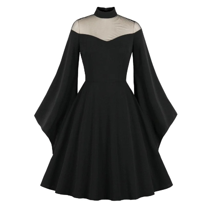 Subtle Sophistication Women's Gothic Stand Collar Flared Sleevd Gown Dress