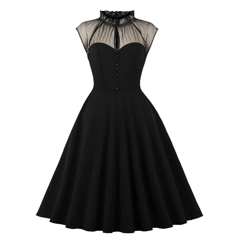 Classic Timeless Elegant Style Women's Gothic Stand Ruffled Collar Halloween Dress