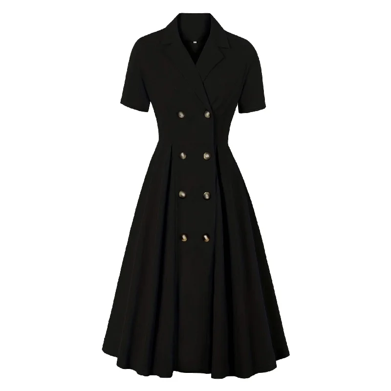 Modern Romance Women's Gothic Turn-down Collar Double-breasted Formal Dress