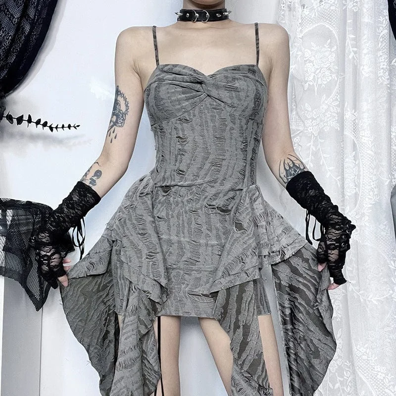 Spring Fashion Women's Grunge Irregular Ripped Party Slip Dress