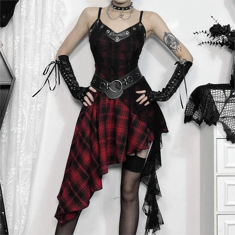 Flash Sale Women's Grunge Lace Splice Plaid Music Festival Slip Dress