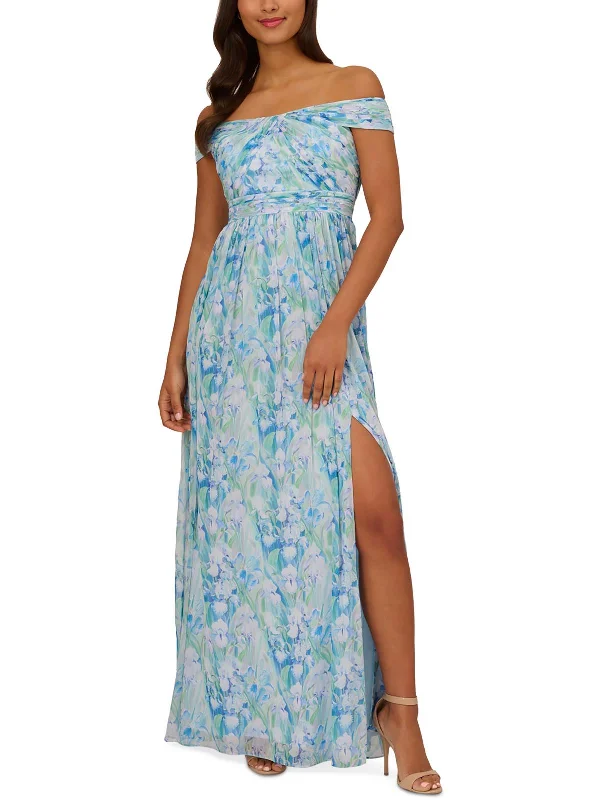 Unleash Your Style Womens Off-The-Shoulder Floral Print Evening Dress