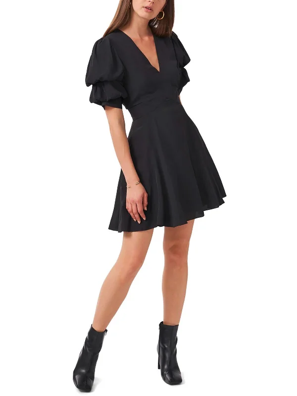 Unleash Your Trend Driven Style Womens Puff Sleeve V-Neck Fit & Flare Dress