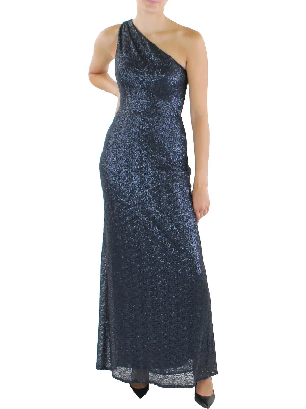 Hot Picks Womens Sequined One Shoulder Evening Dress