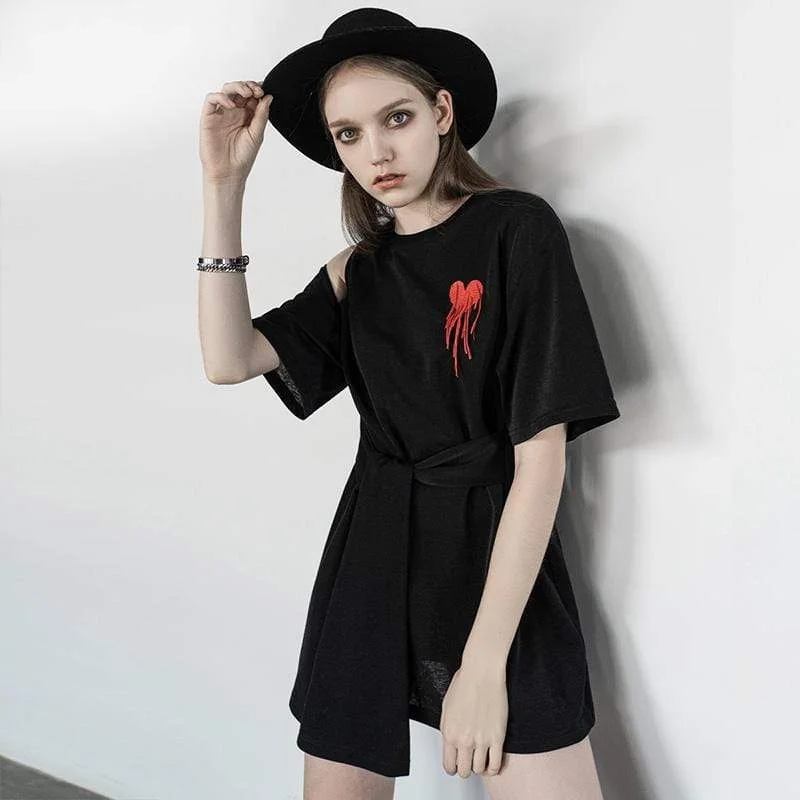 Casual Yet Stylish Separates Women's Shoulder Cutout Half Sleeved Tessel Heart Dresses
