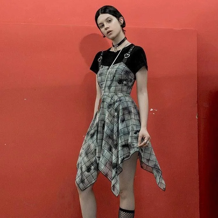 Trendy Women's Collection Women's Tie-dye Plaid Two-piece Suspender Dresses