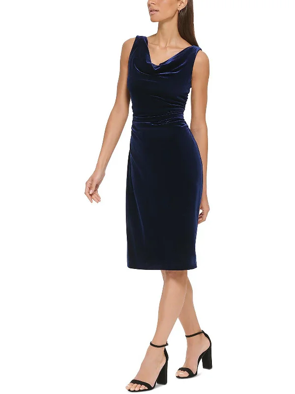 Evening Elegance Womens Velvet Knee Cocktail and Party Dress