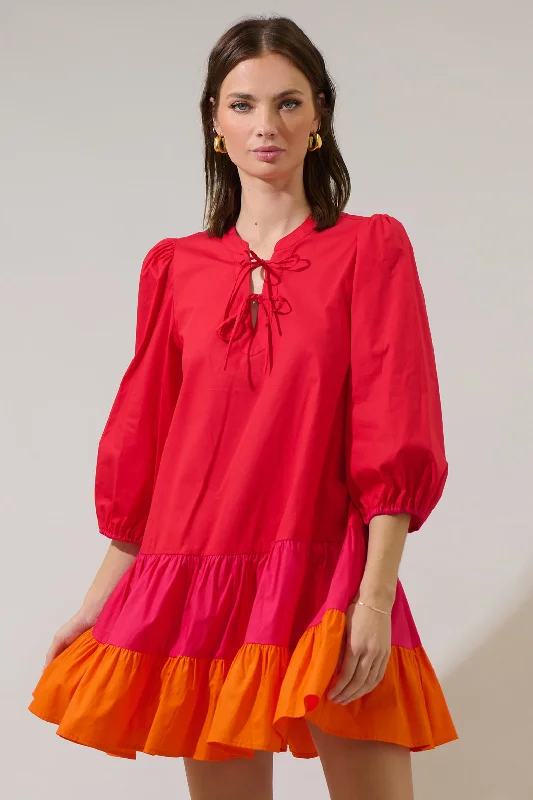 Trendy Street Style Woodlake Color Block Tiered Mini Dress