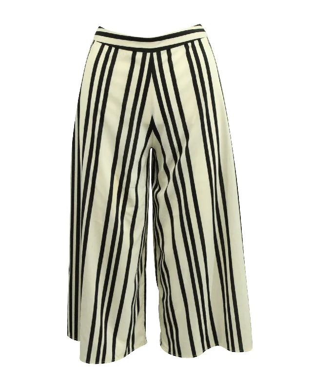 Stylish Basics Alice + Olivia Striped Wide Leg Pants in White Polyester