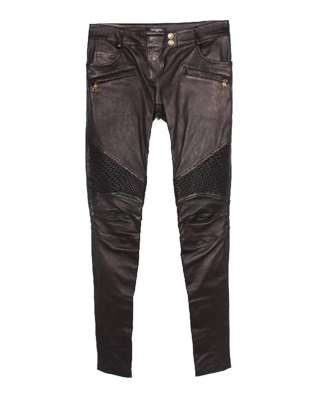 Fashionista Favorites Balmain Skinny Fit Pants in Black Leather
