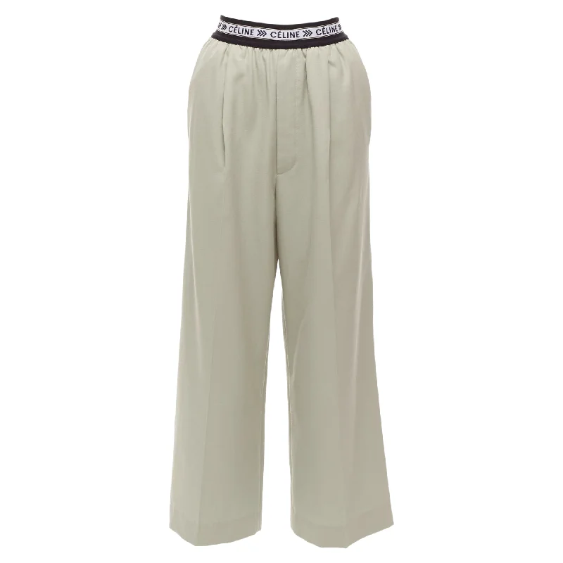 Vintage Inspired Fashion Sale Celine Phoebe Philo Virgin Wool Logo Wide Leg Pants