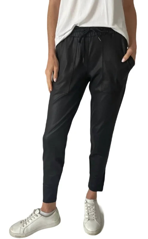 Evening Elegance Coated Zip Headliner Joggers In Black