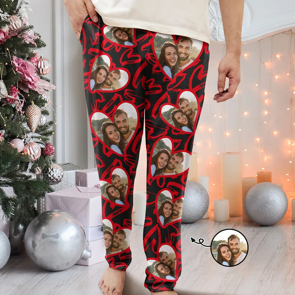 Winter Warm - Up Sale Custom Photo I Love My Wife Full Heart - Personalized Pajama Pants Winter Warm - Up Sale Custom Photo I Love My Wife Full Heart - Personalized Pajama Pants