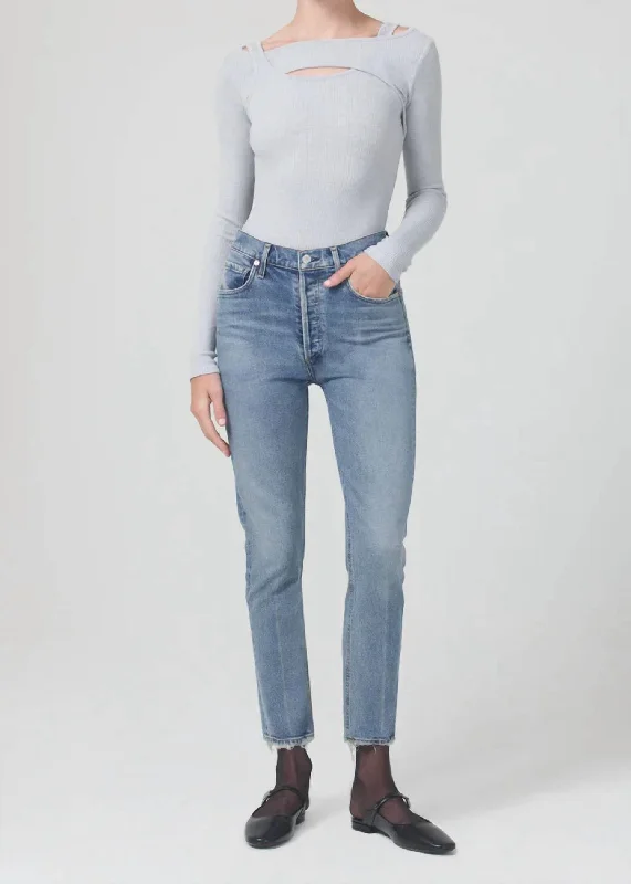 Elegant Styles Jolene High Rise Straight Jeans In Dimple