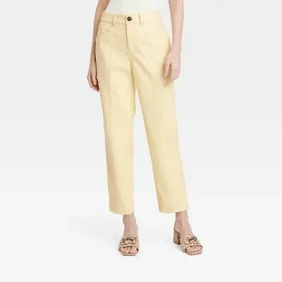 Effortless Everyday Wear New - Women's High-Rise Faux Leather Ankle Trousers - A New Day Yellow 10