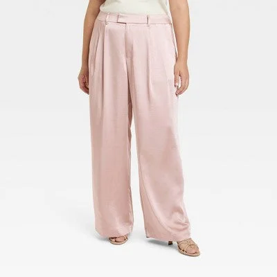 Elegant Style A New Day Women's Plus Wide Leg Casual High Rise Satin Pants