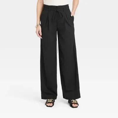 Seasonal Fashion Women's High-Rise Wrap Tie Wide Leg Trousers - A New Day Black 2