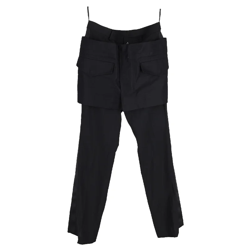 Trendy Street Style Attire Sacai Skirt Layered Wide-Leg Trousers in Black Polyester