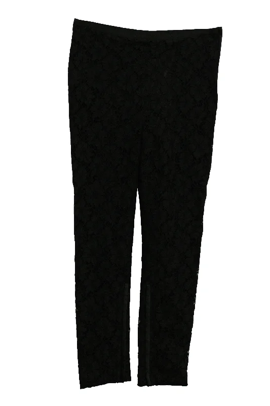Exclusive Sale Valentino Lace Pants With Side Zip in Black Viscose