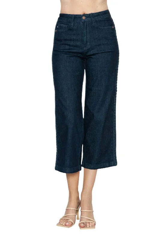 Comfort First Women's Fashion Wide Leg Cropped Jeans In Dark Wash