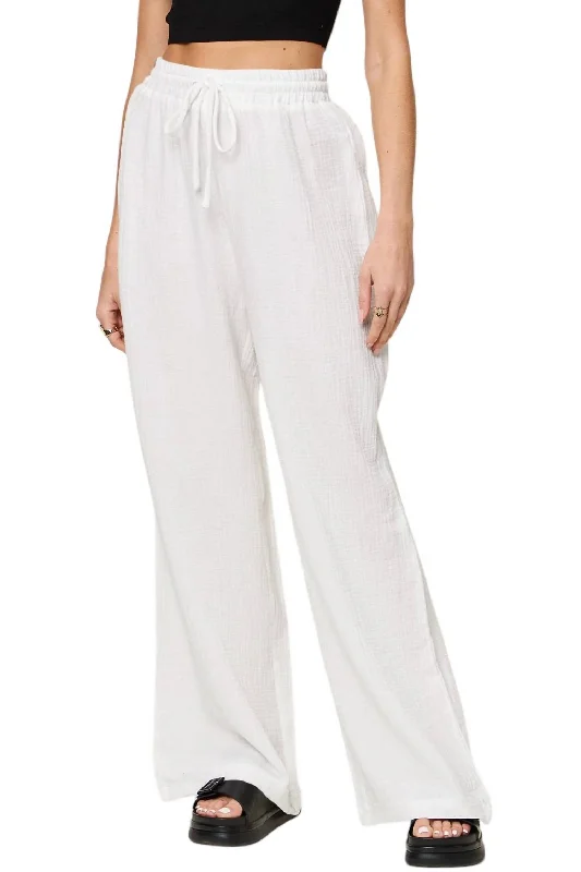 End Of Season Clearance Wide Leg Drawstring Pants In White